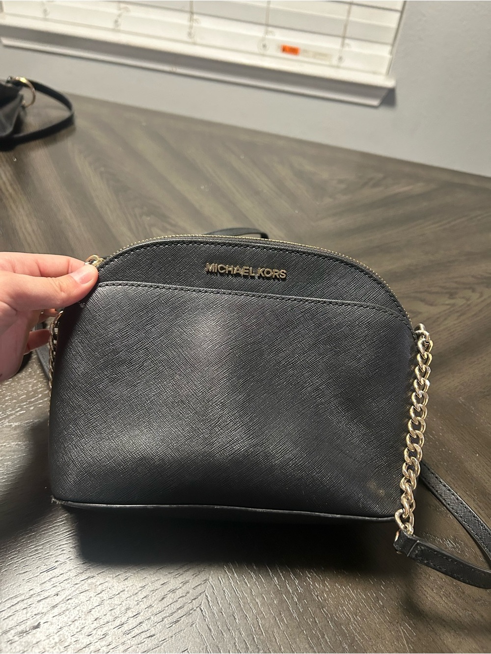 Michael Kors Black Leather Crossbody with Gold Chain